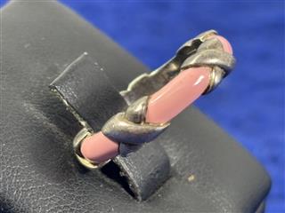 Tiffany & Co Pink Enamel X Signature Stack Ring Sterling Silver Size 6